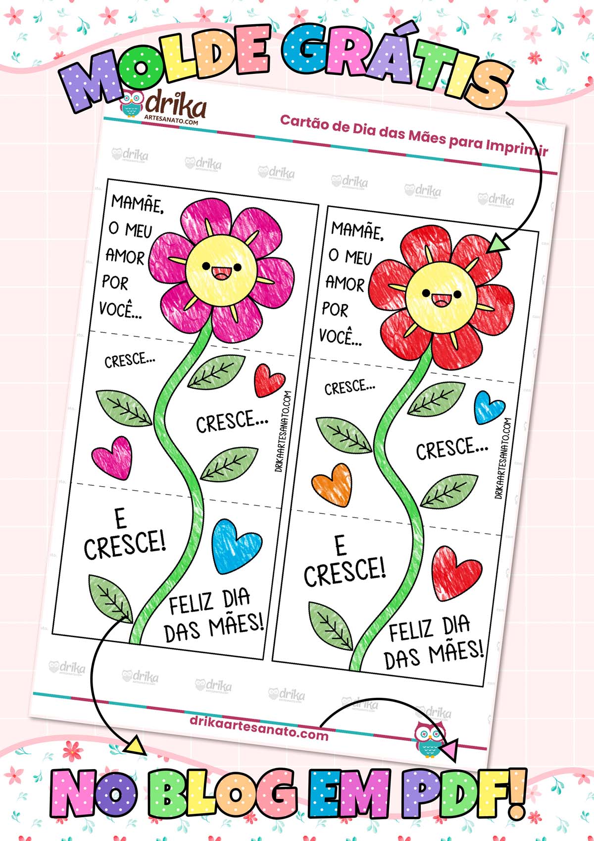 Cartão Interativo Dia das Mães para Imprimir Grátis Modelo 1.1 em PDF