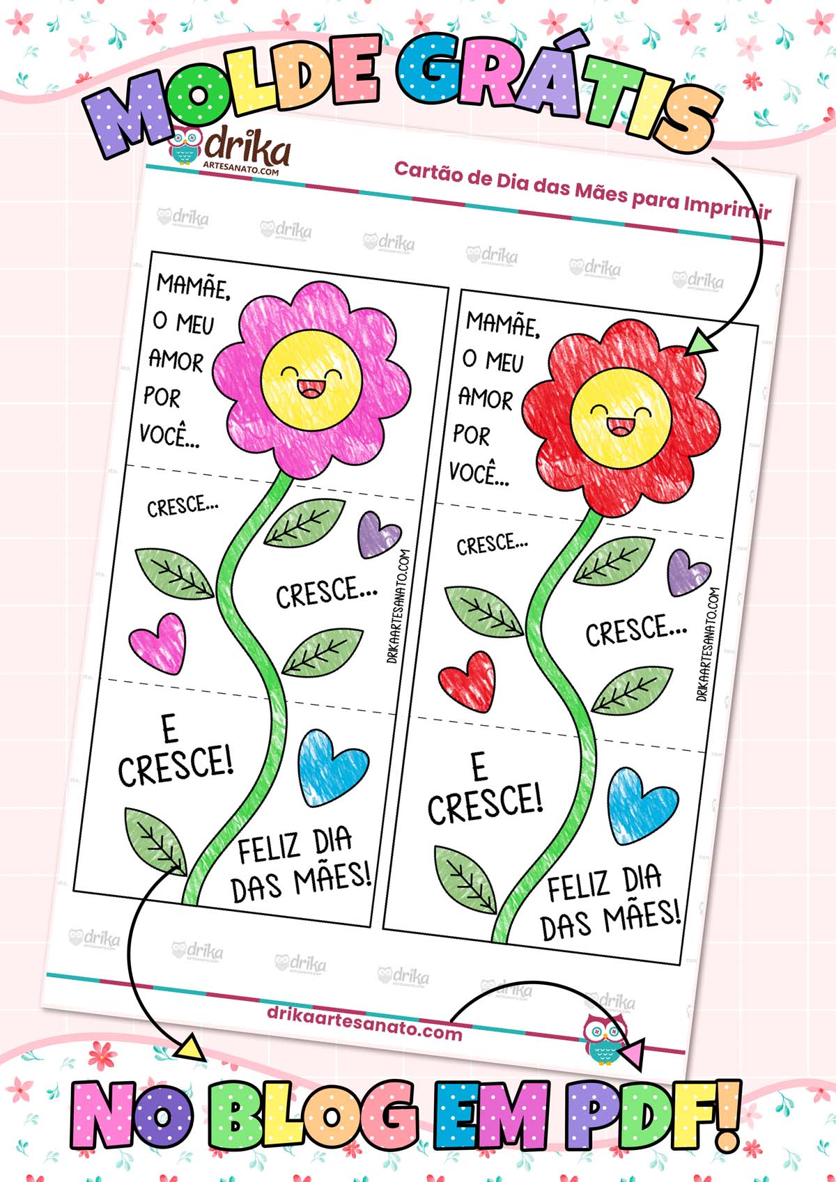 Cartão Interativo Dia das Mães para Imprimir Grátis Modelo 1.3 em PDF