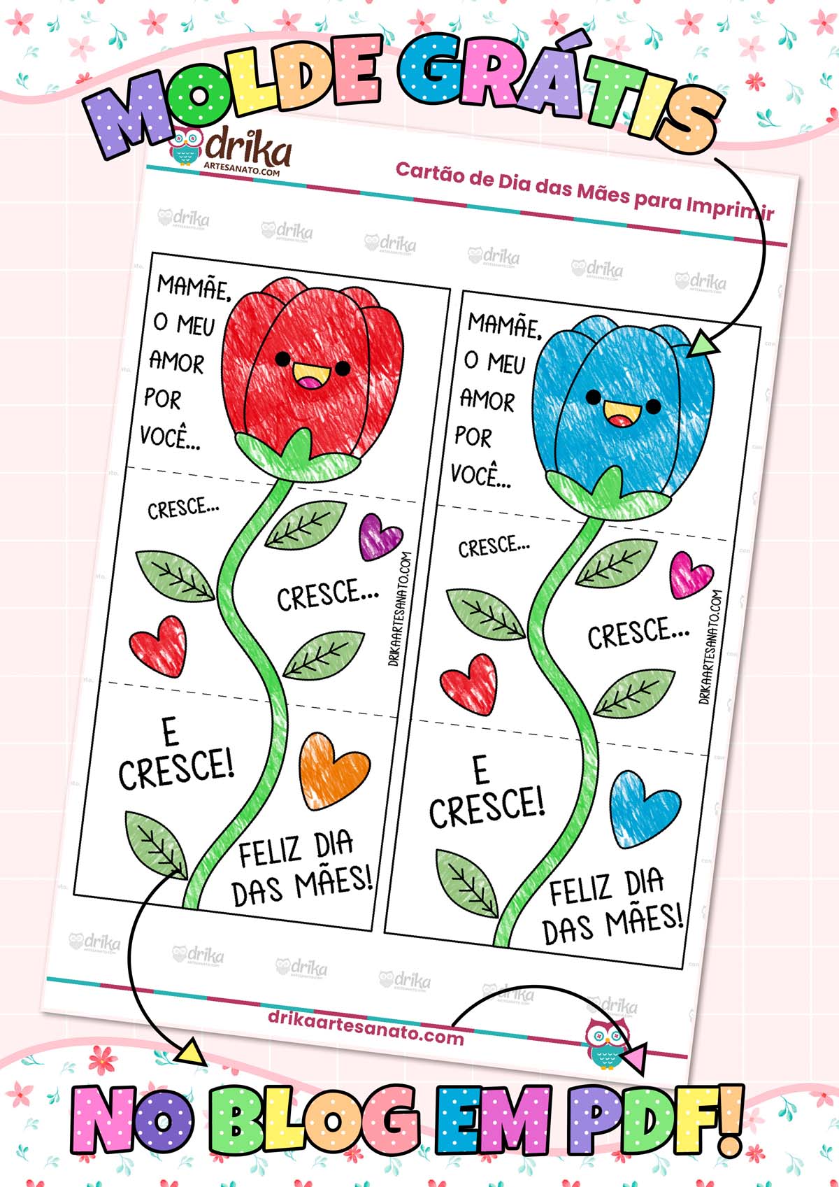 Cartão Interativo Dia das Mães para Imprimir Grátis Modelo 1.5 em PDF