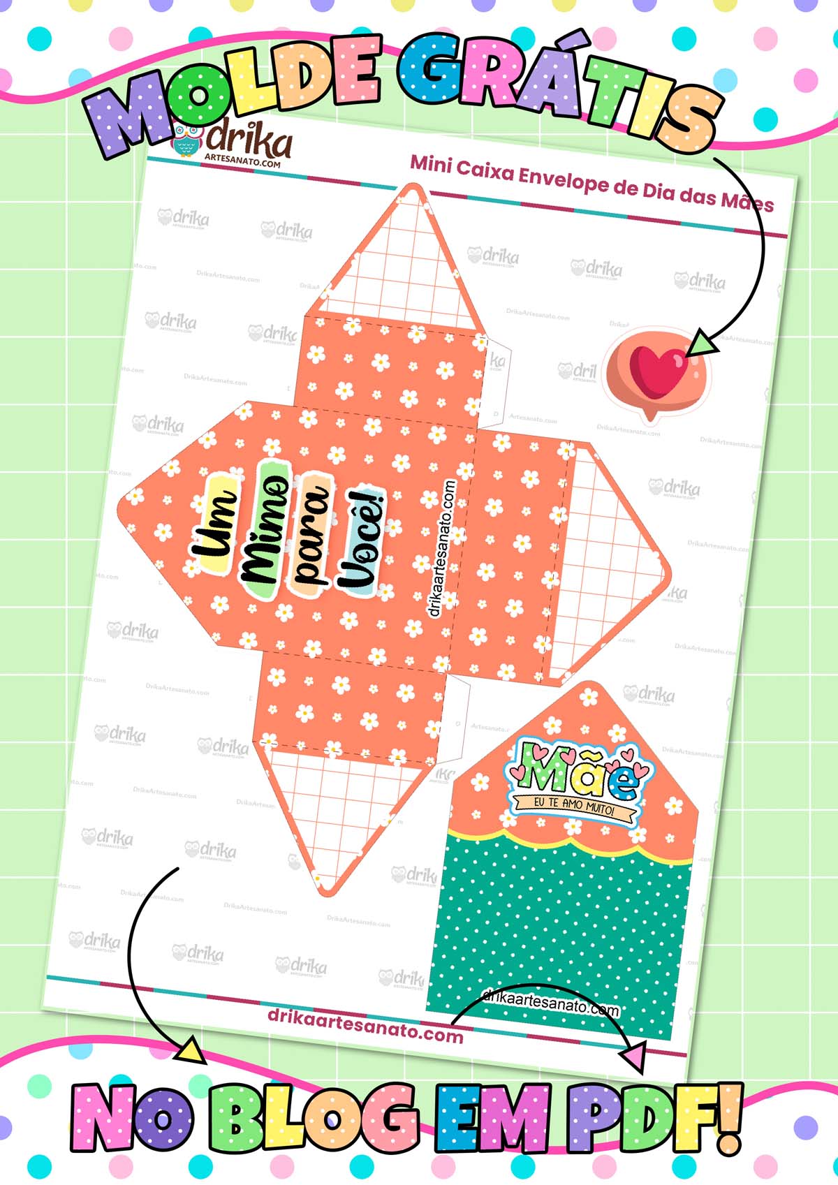 Lembrancinha para o Dia das Mães: Mini Caixa Envelope Modelo 1.4 em PDF!