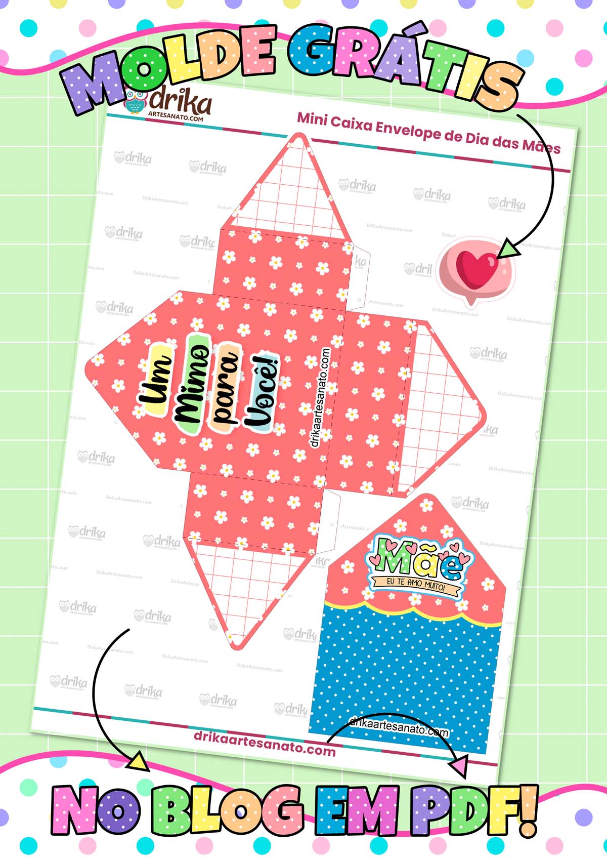 Lembrancinha para o Dia das Mães: Mini Caixa Envelope Modelo 1.5 em PDF!