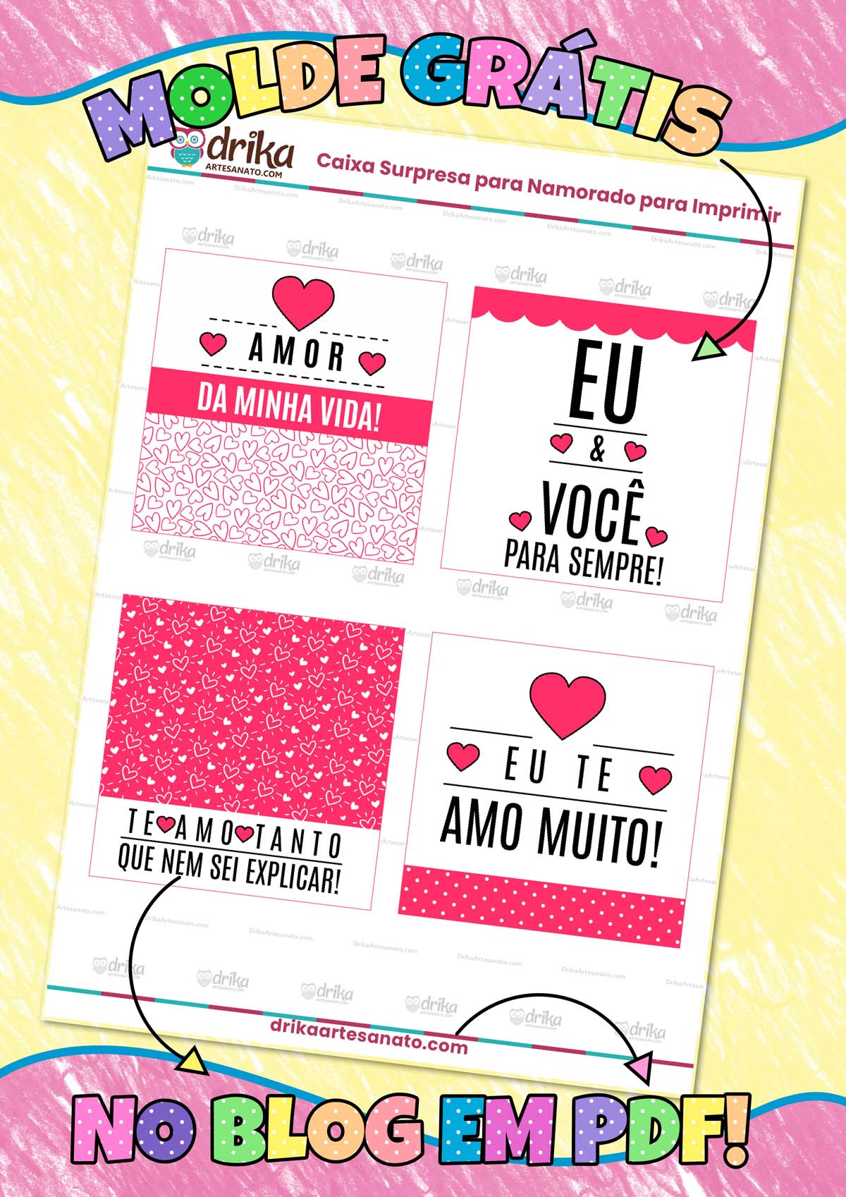 Caixa Surpresa para Namorado para Imprimir Grátis Modelo 1 em PDF