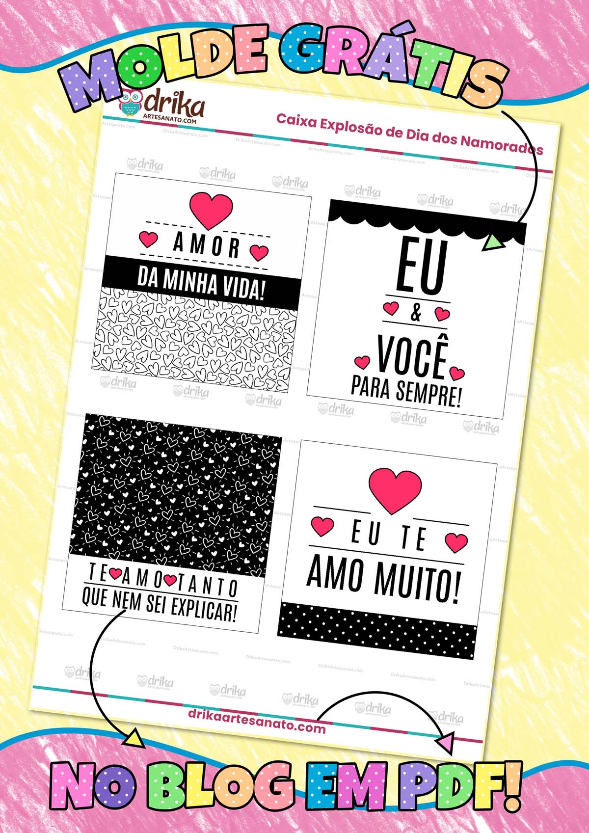 Caixa Surpresa para Namorado para Imprimir Grátis Modelo 3 em PDF
