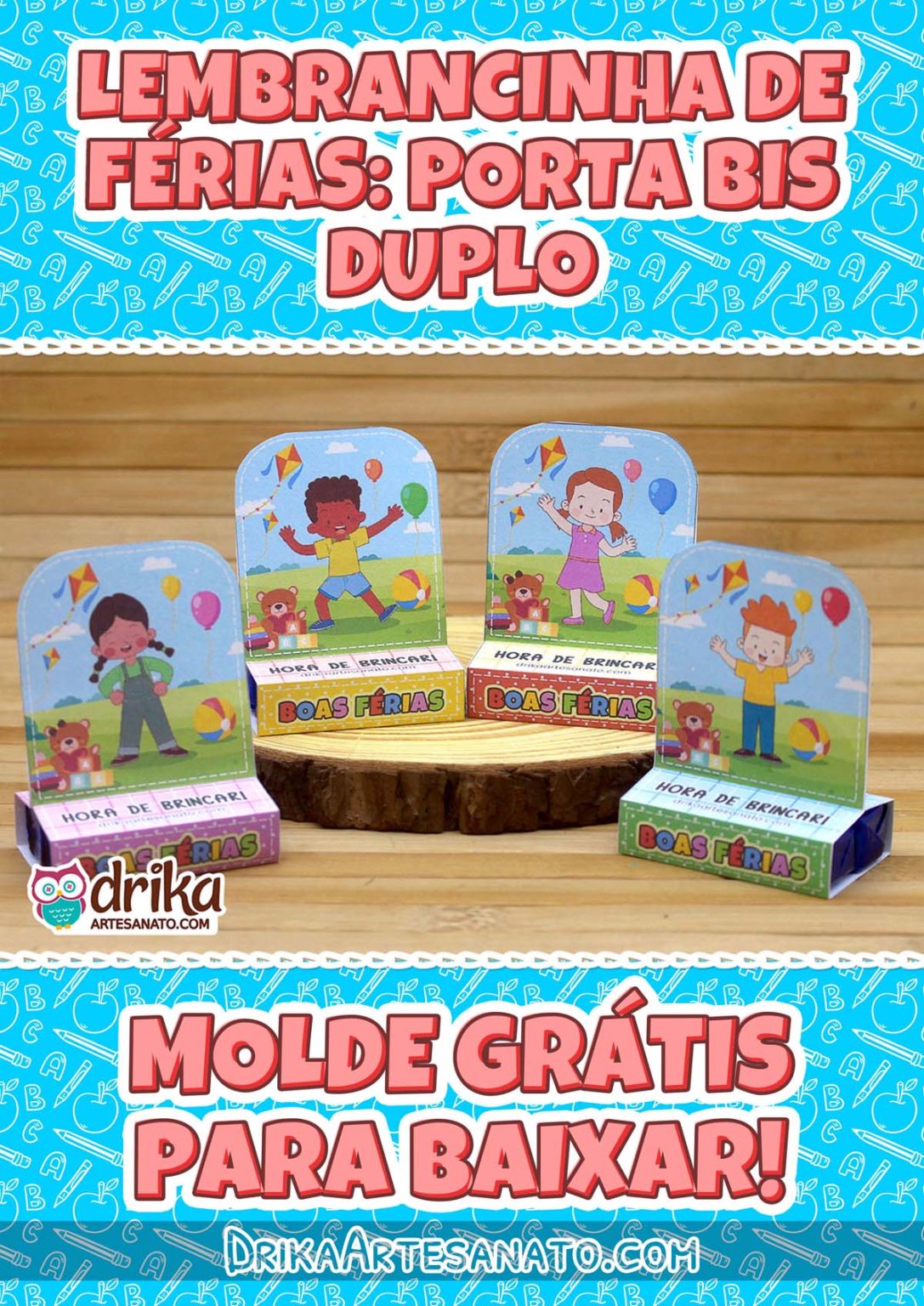 Lembrancinha de Férias Escolares: Porta Bis Duplo para Imprimir Grátis
