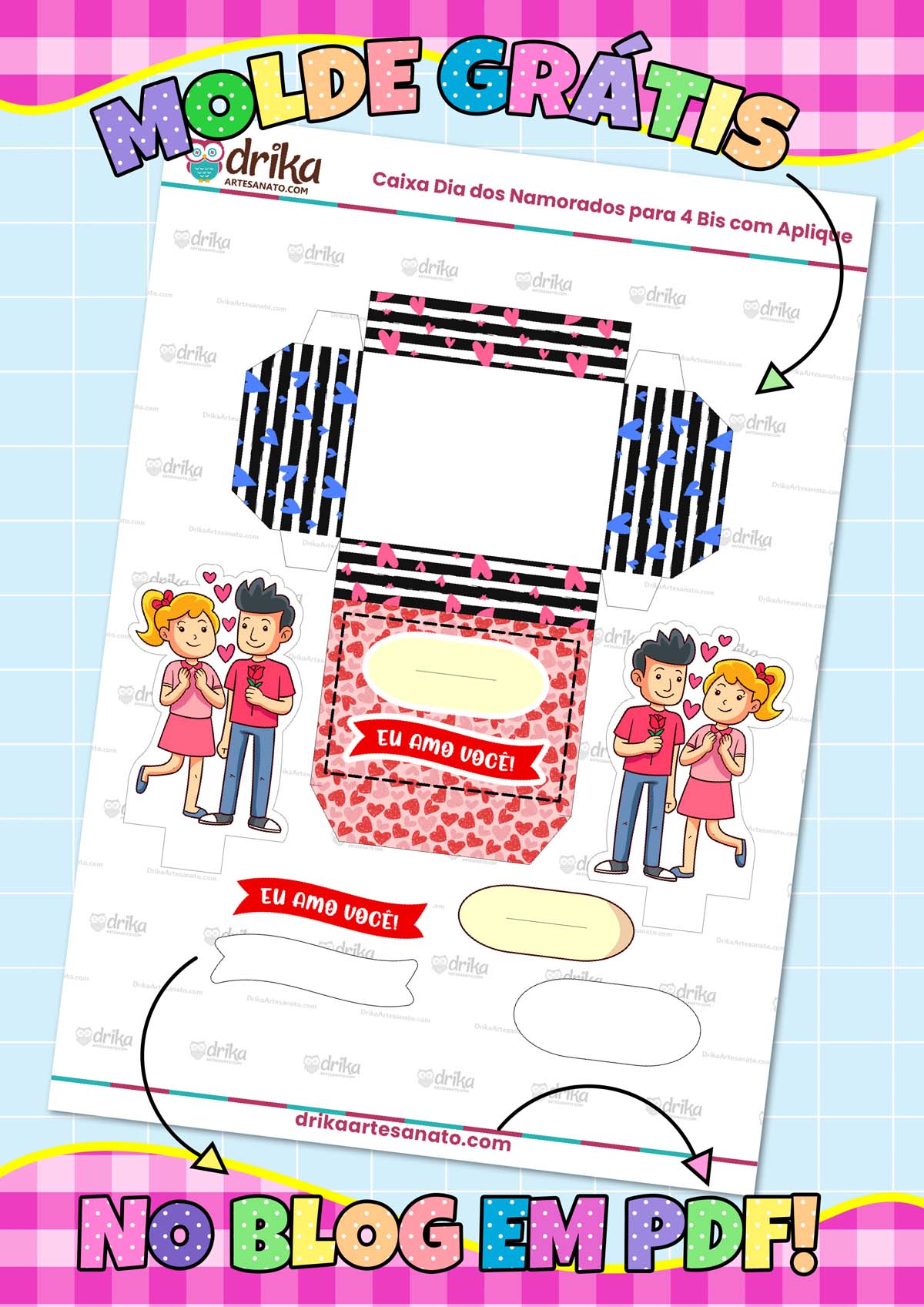 Molde de Caixa Dia dos Namorados para 4 Bis com Aplique Modelo 2.1 em PDF