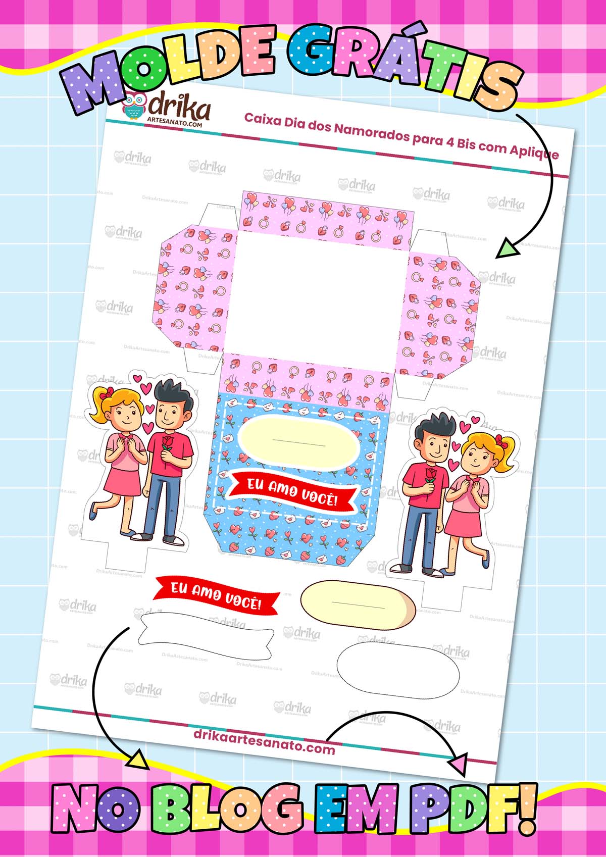 Molde de Caixa Dia dos Namorados para 4 Bis com Aplique Modelo 2.2 em PDF