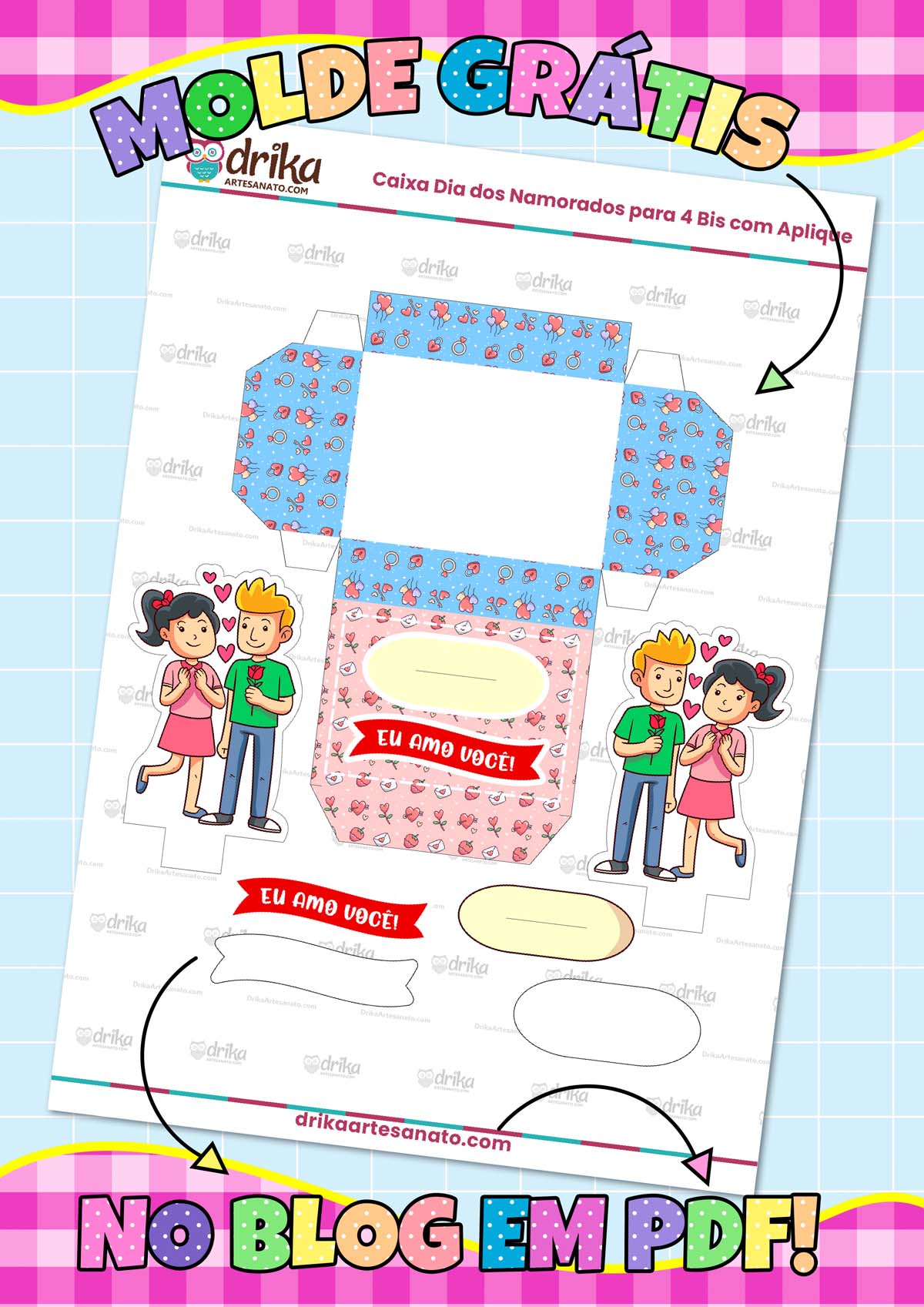 Molde de Caixa Dia dos Namorados para 4 Bis com Aplique Modelo 2.3 em PDF