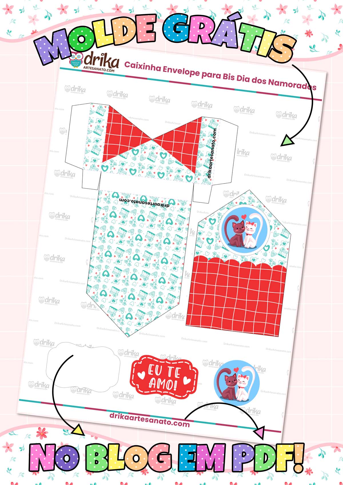 Molde de Caixinha Envelope Dia dos Namorados para Imprimir Modelo 1.4 em PDF