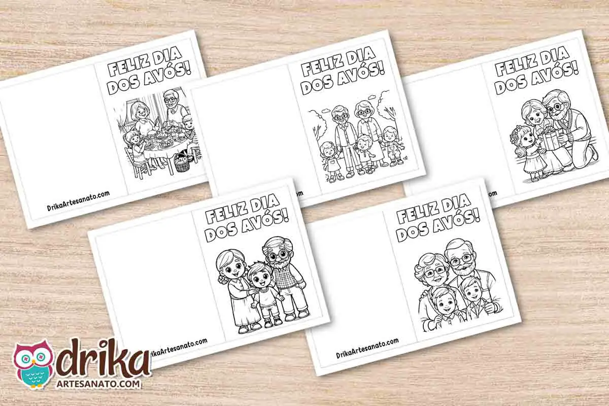 50 Cartões do Dia dos Avós para Imprimir e Colorir Grátis em PDF
