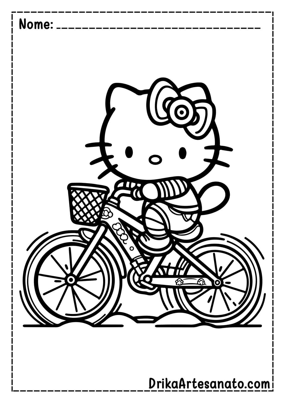 Desenho da Hello Kitty na Bicicleta para Colorir