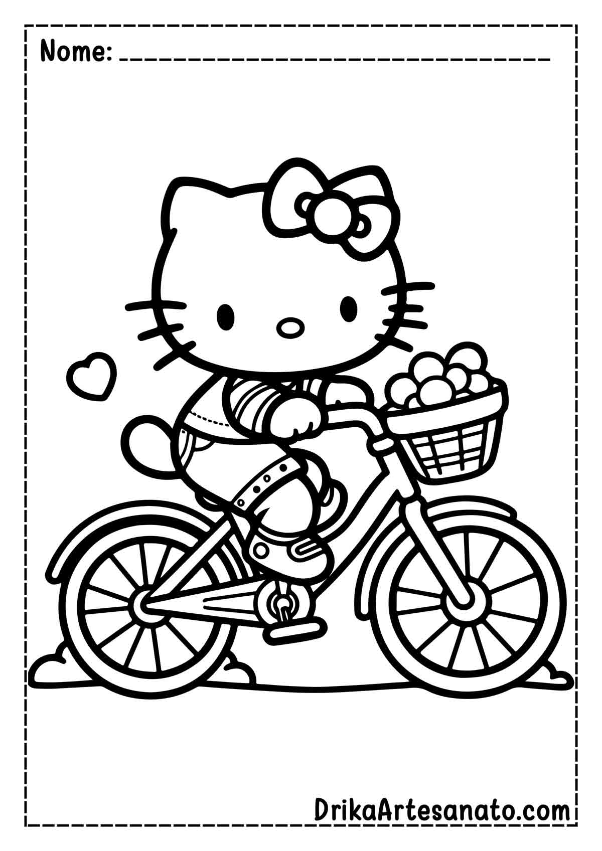 Desenho da Hello Kitty na Bicicleta para Colorir e Imprimir