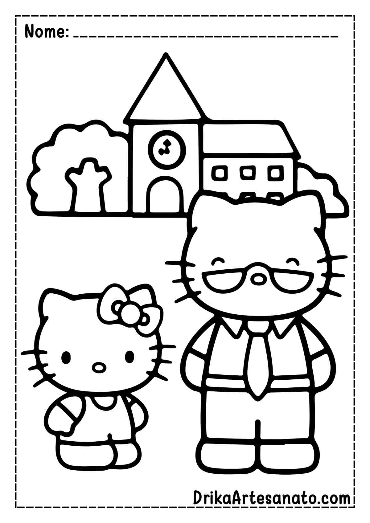Desenho da Hello Kitty e Avô para Colorir e Imprimir