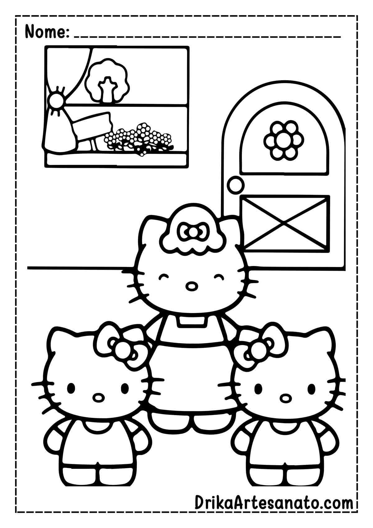 Desenho da Hello Kitty e Família para Colorir