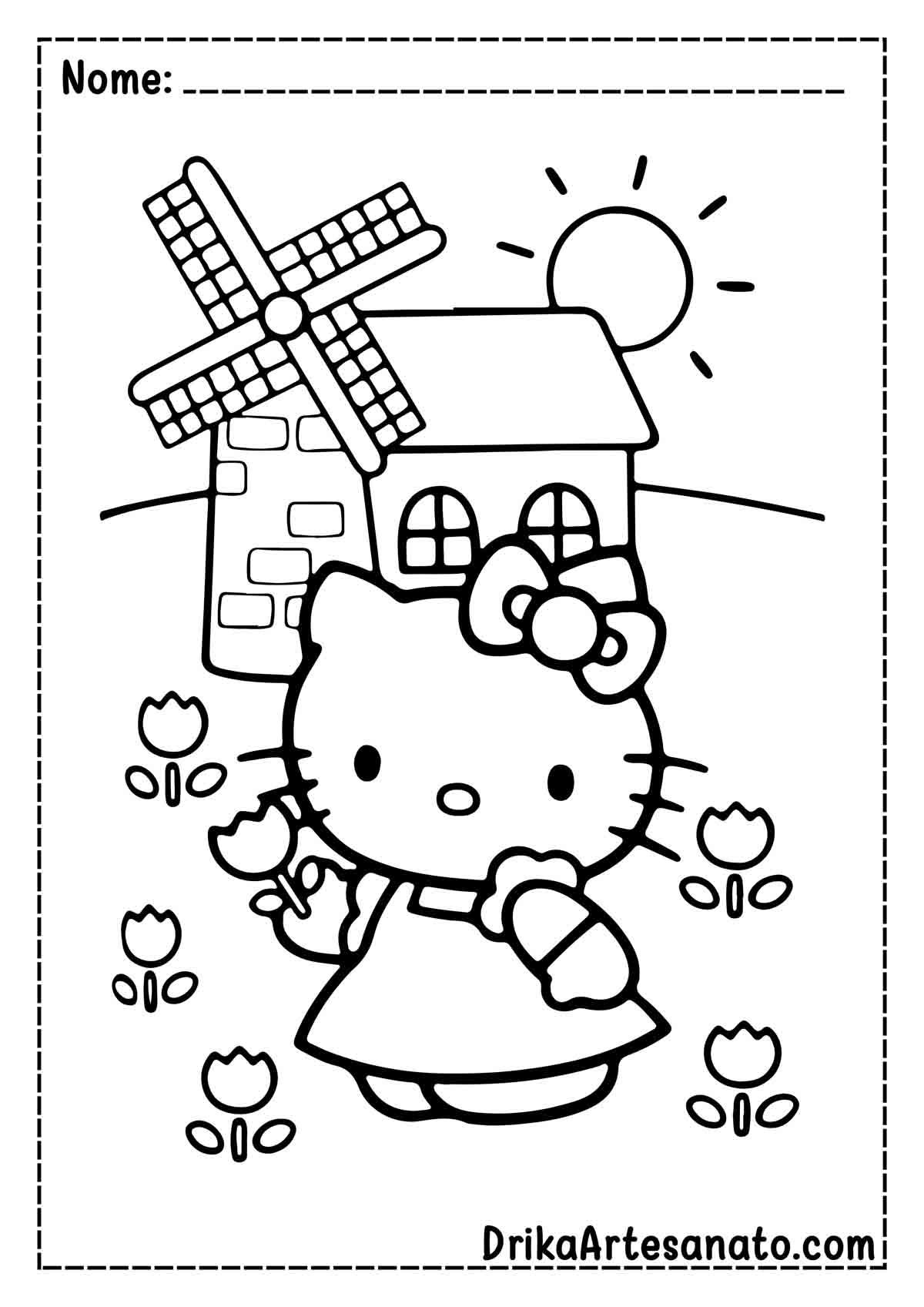 Desenho da Hello Kitty Fofa para Imprimir e Colorir