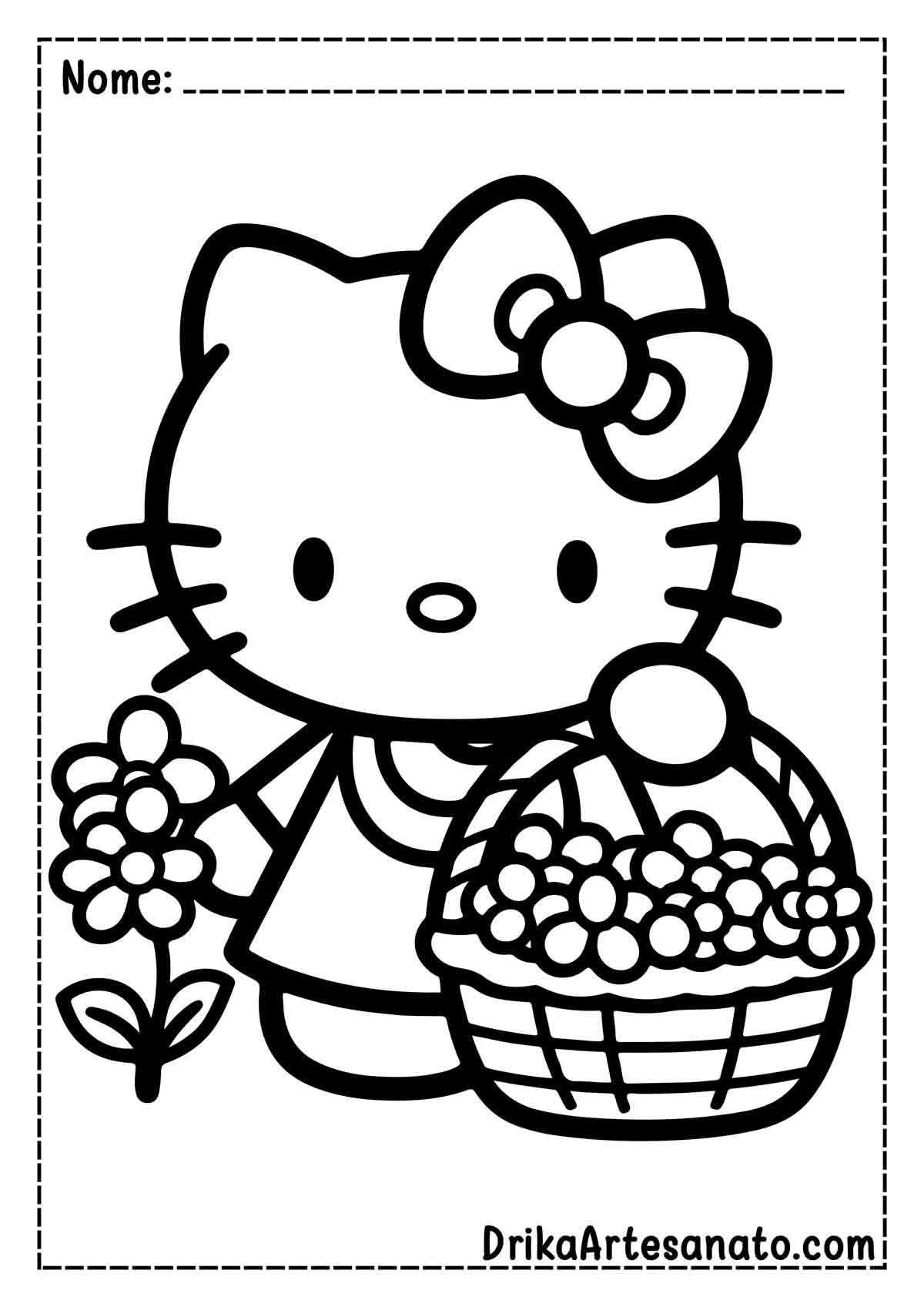 Desenho da Hello Kitty com Flores para Imprimir