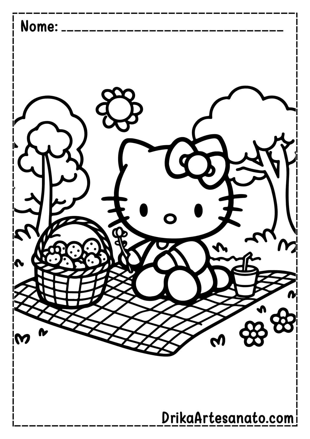 Desenho da Hello Kitty no Picnic para Colorir