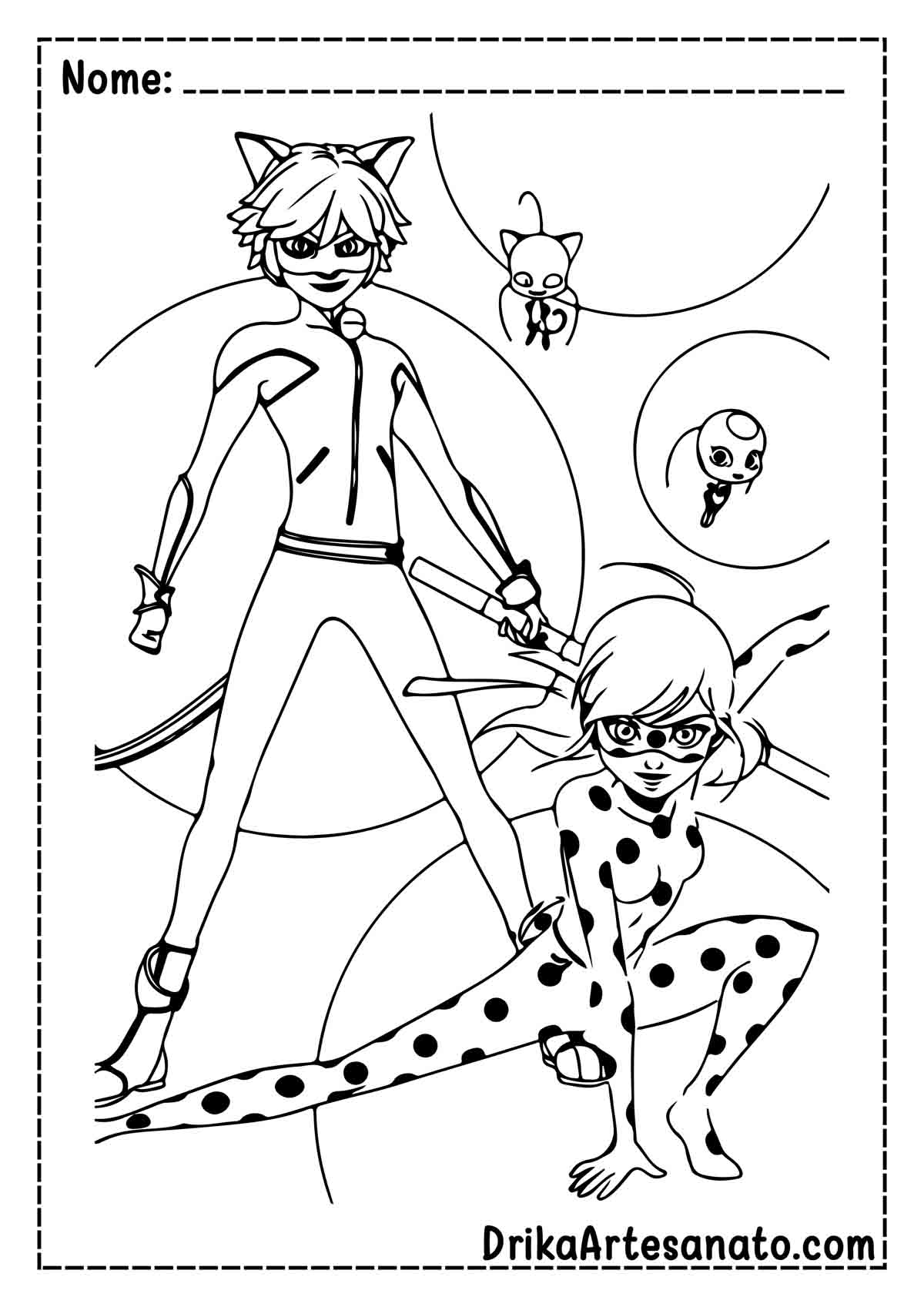 Desenho da Ladybug e Cat Noir para Imprimir e Colorir