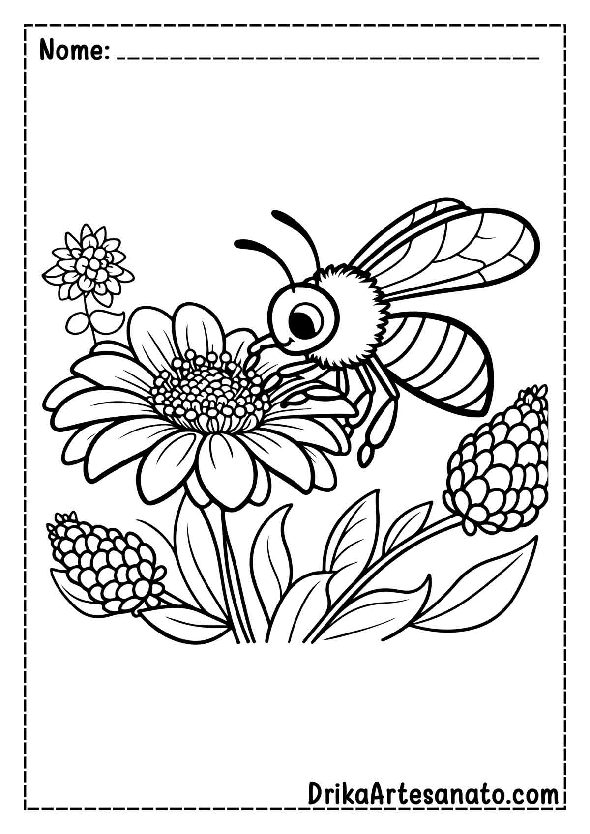Desenho de abelha na Flor para Colorir