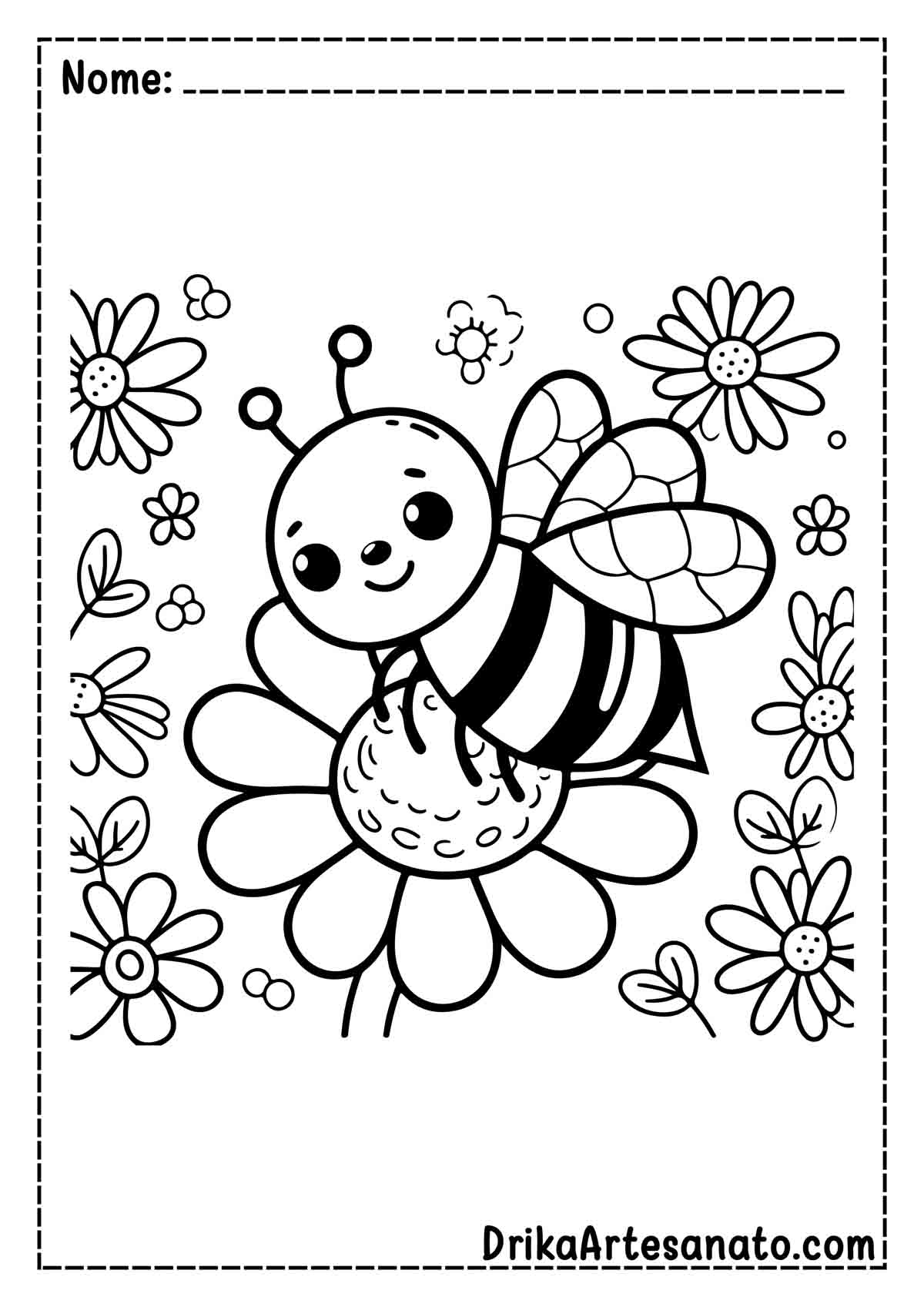Desenho de abelha na Flor para Imprimir