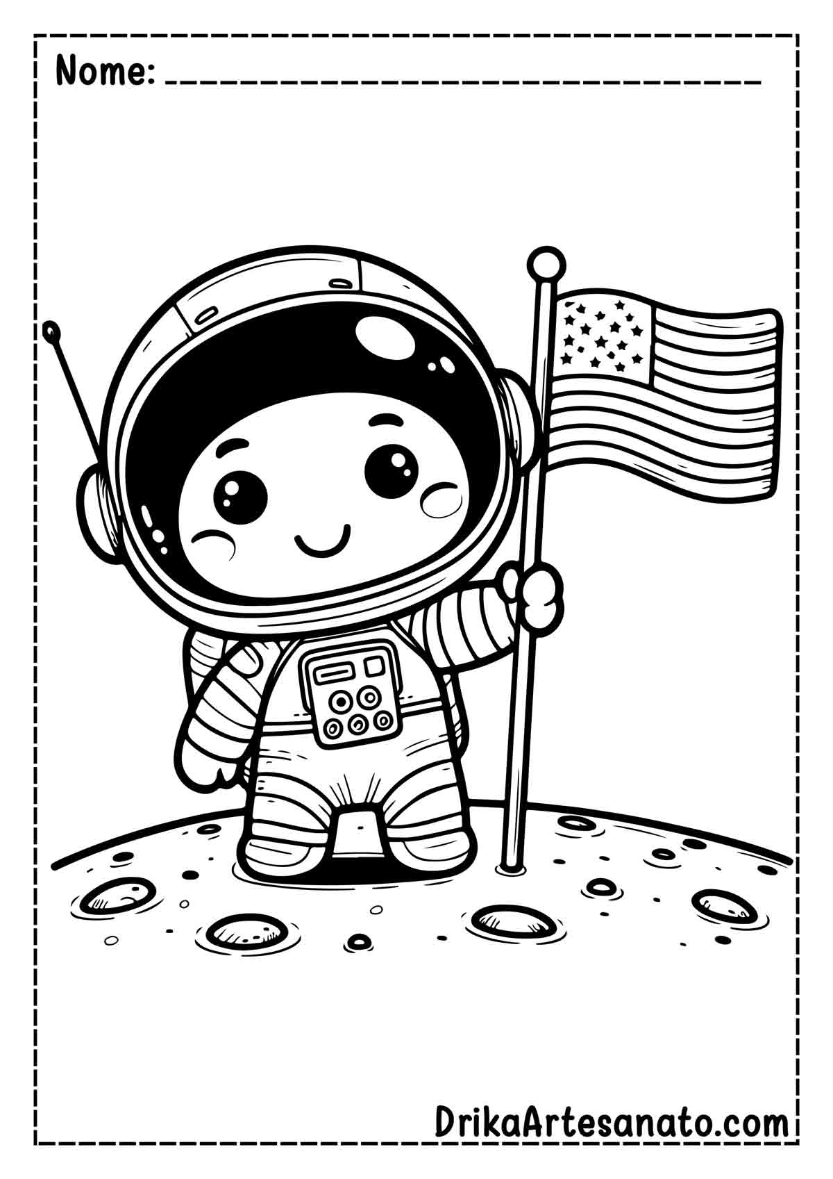 Desenho de Astronauta na Lua para Colorir e Imprimir