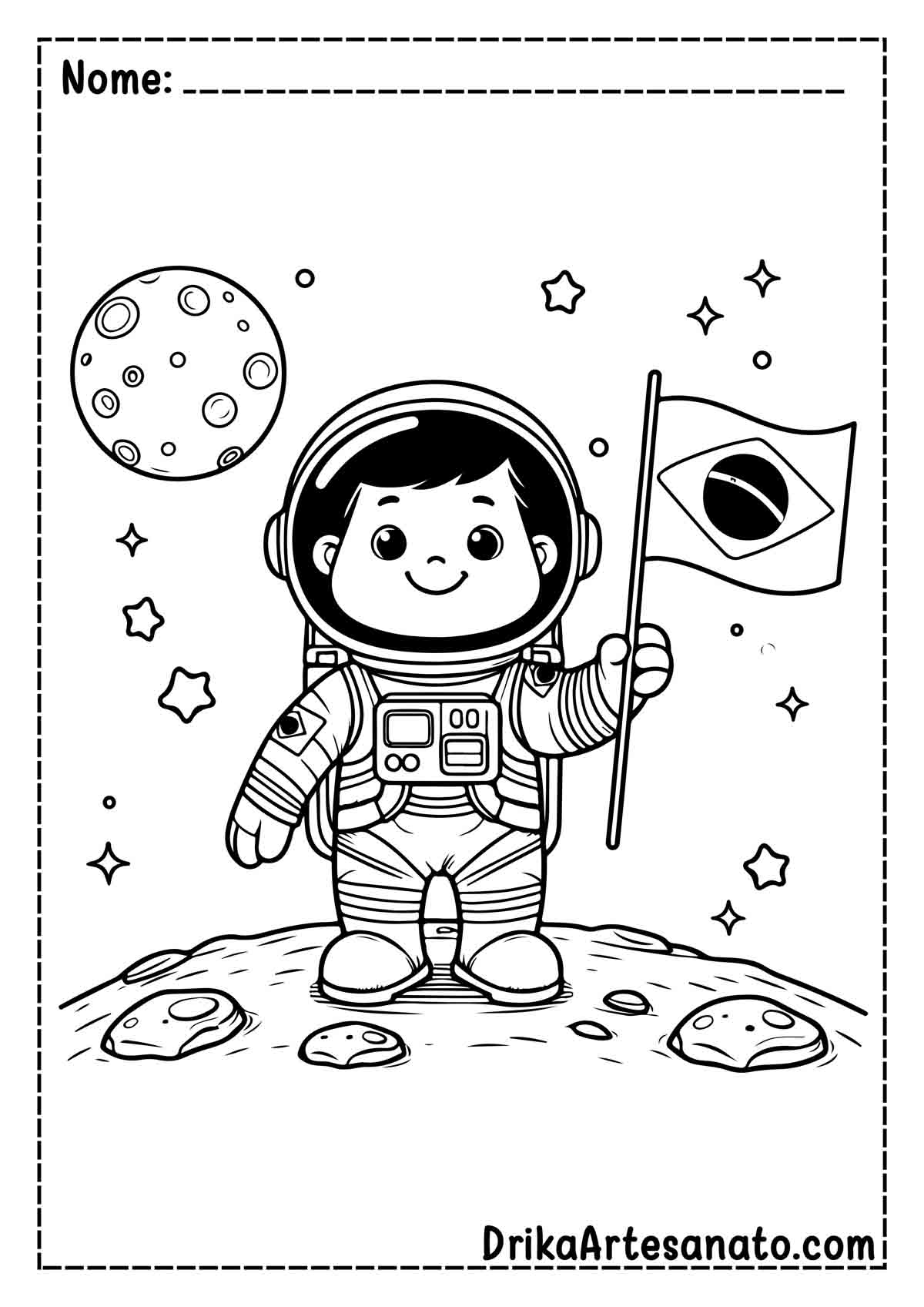 Desenho de Astronauta na Lua para Pintar