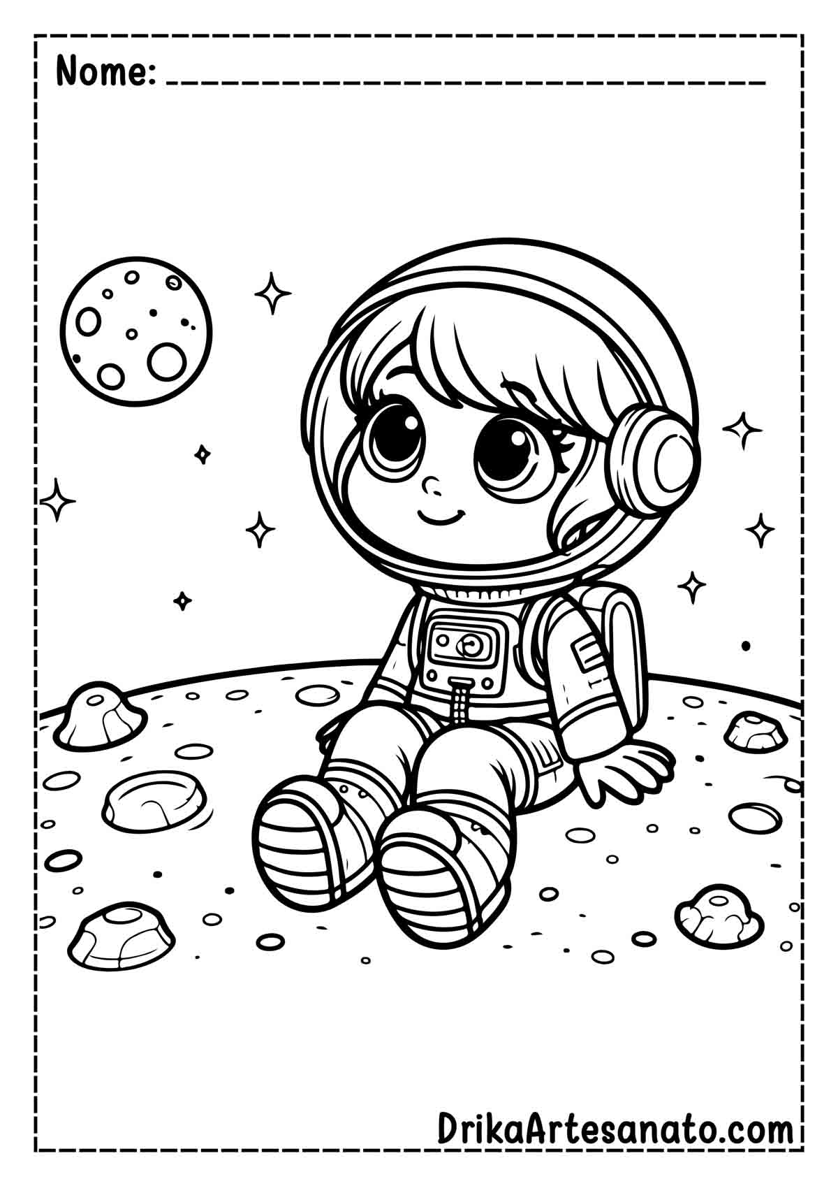 Desenho de Astronauta Menina para Colorir