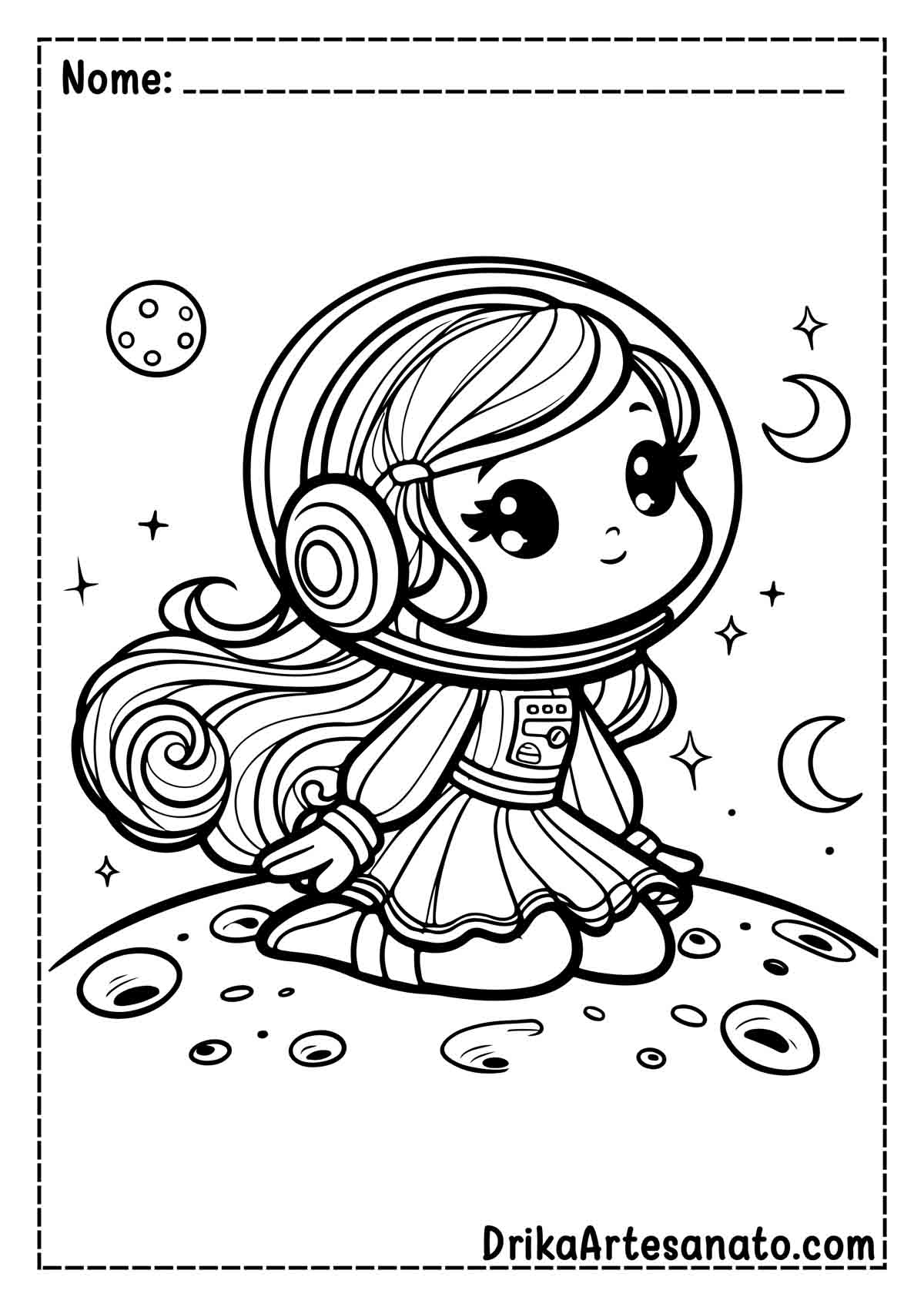 Desenho de Astronauta Menina para Imprimir