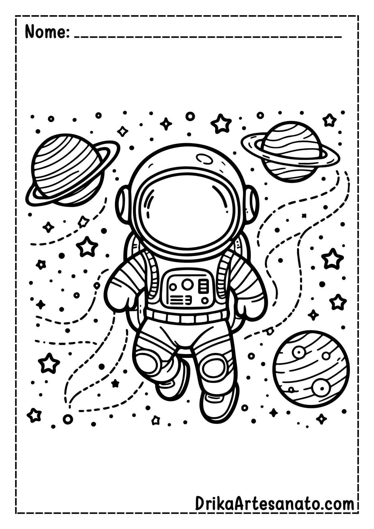 Desenho de Astronauta no Espaço para Colorir