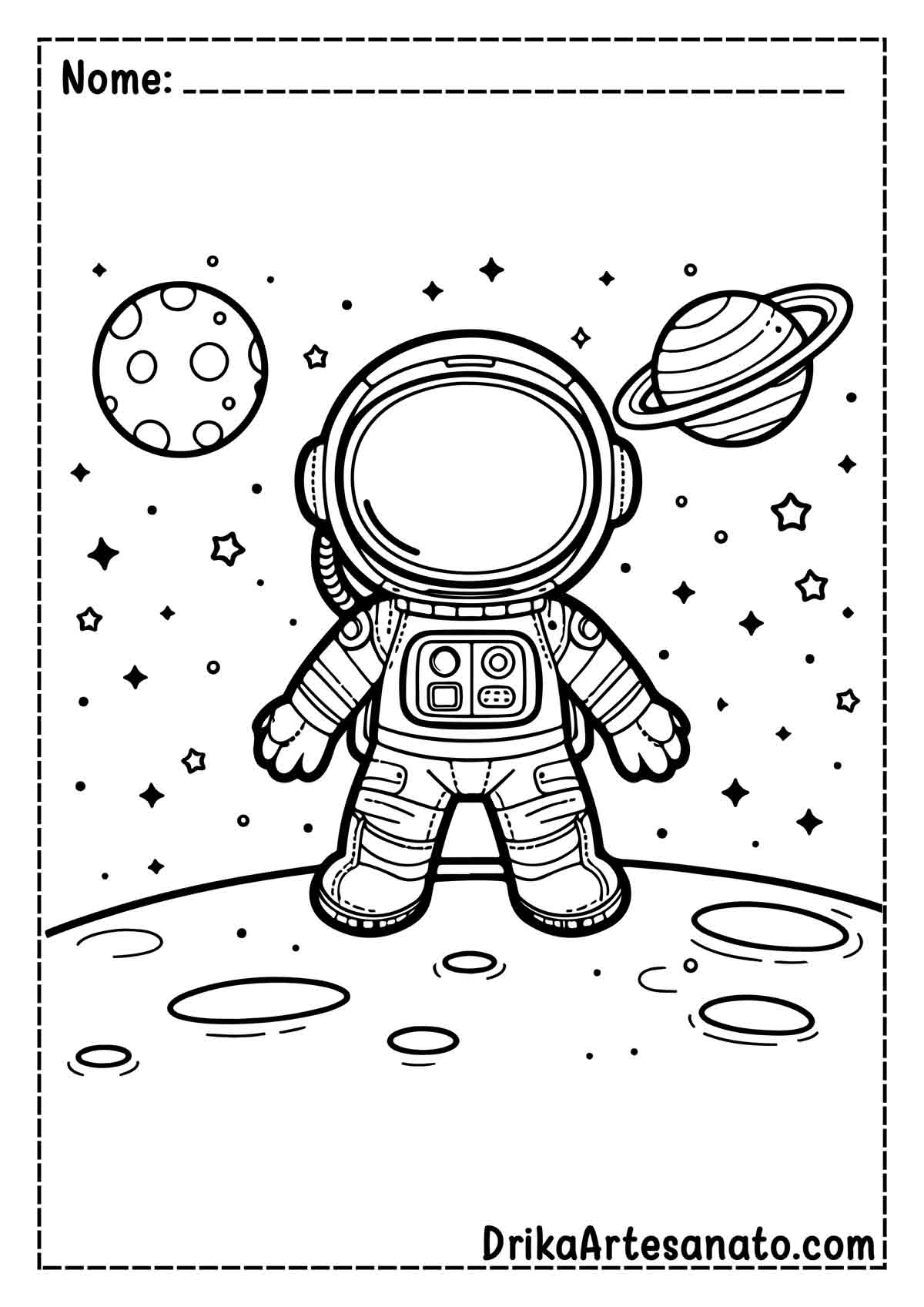 Desenho de Astronauta no Espaço para Imprimir