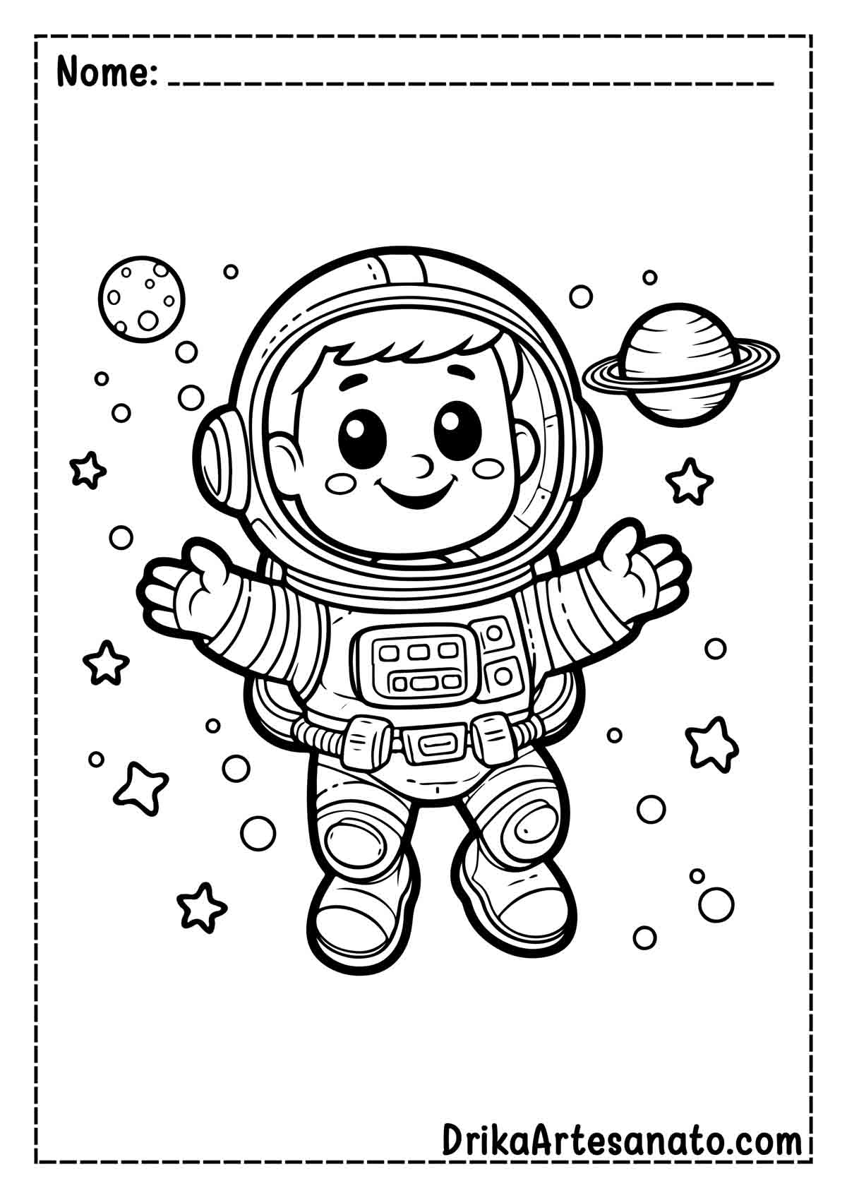 Desenho de Astronauta no Espaço para Colorir e Imprimir