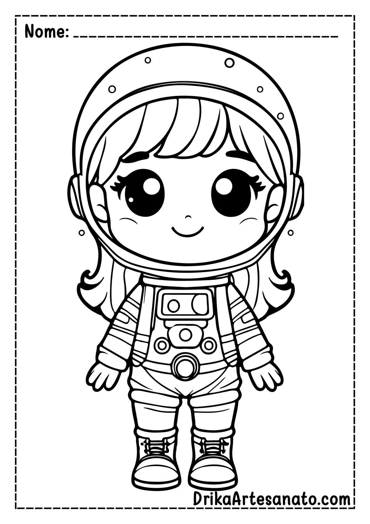 Desenho de Astronauta Menina para Pintar