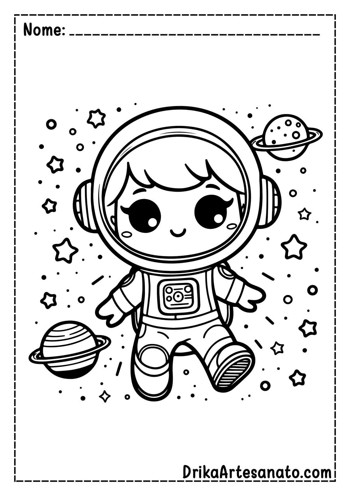 Desenho de Astronauta no Espaço para Pintar