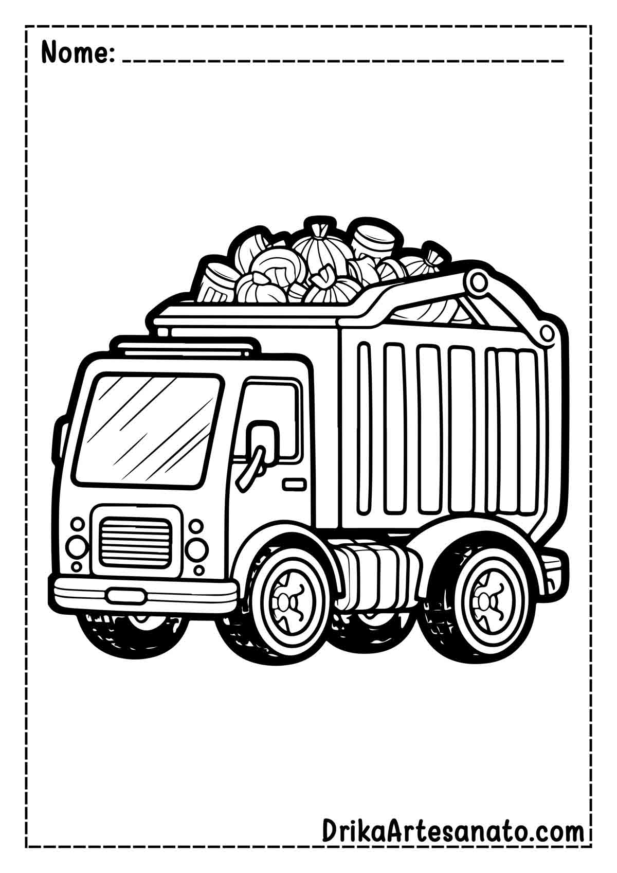 Desenho de Caminhão de Lixo para Pintar e Colorir