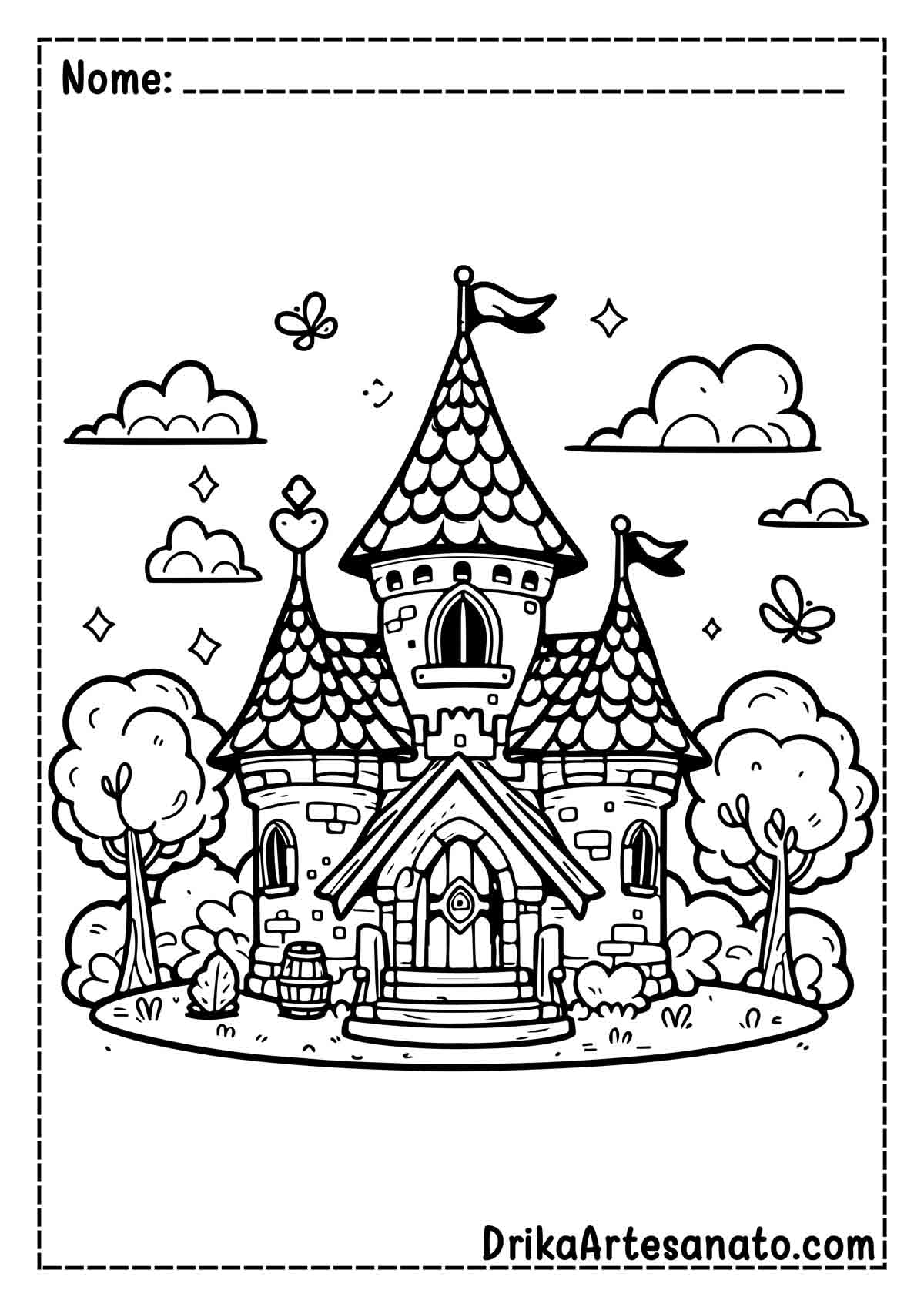 Desenho de Castelo Medieval para Colorir e Imprimir