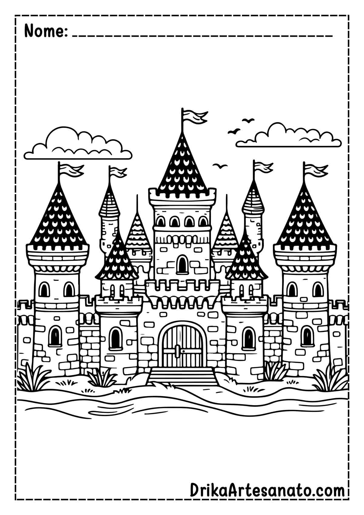 Desenho de Castelo Realista para Imprimir e Pintar