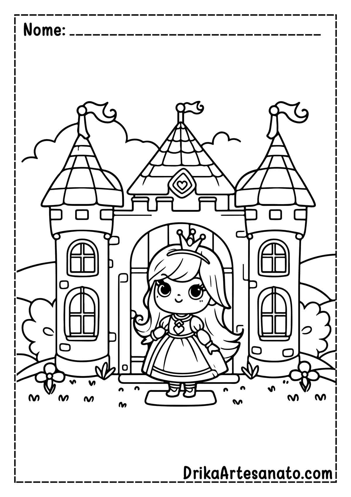 Desenho de Castelo de Princesa para Colorir e Imprimir