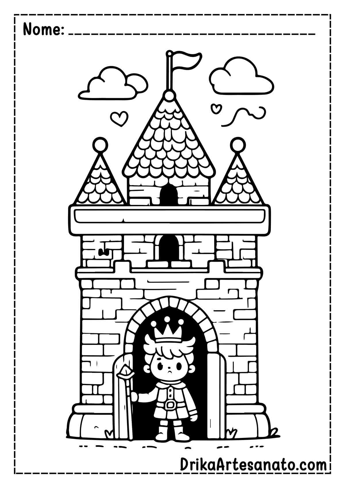 Desenho de Castelo com Príncipe para Imprimir