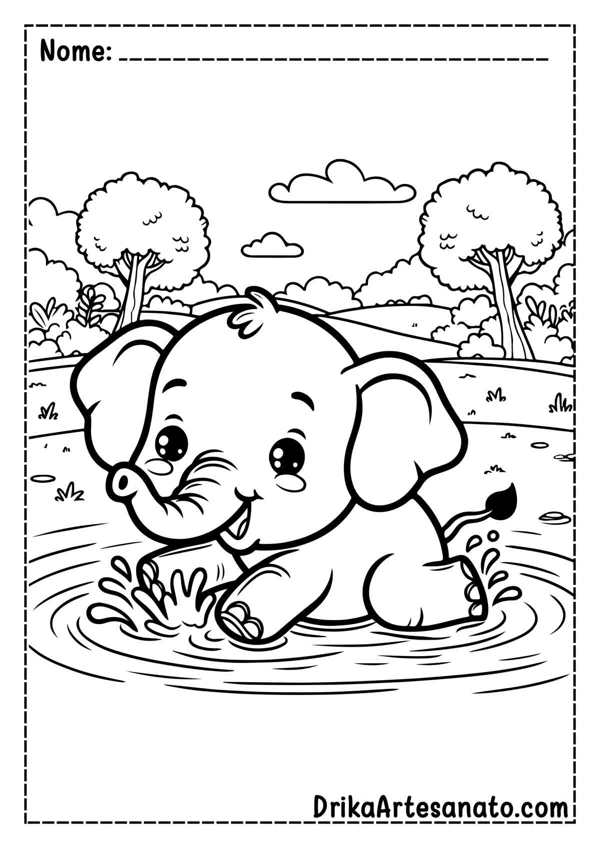 Desenho de Elefante Fofo para Colorir