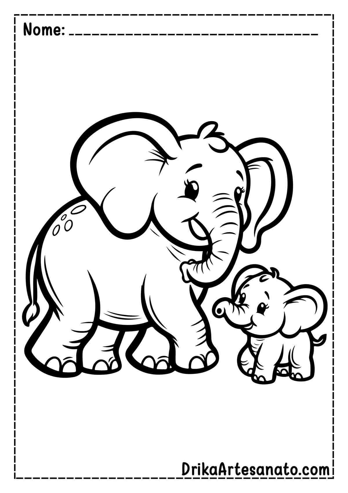 Desenho de Elefante com Filhote para Colorir