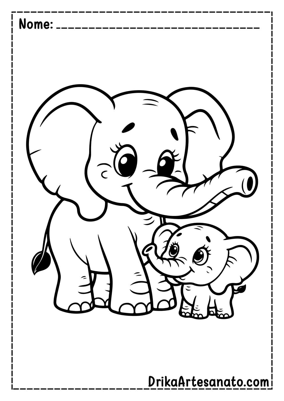 Desenho de Elefante com Filhote para Imprimir