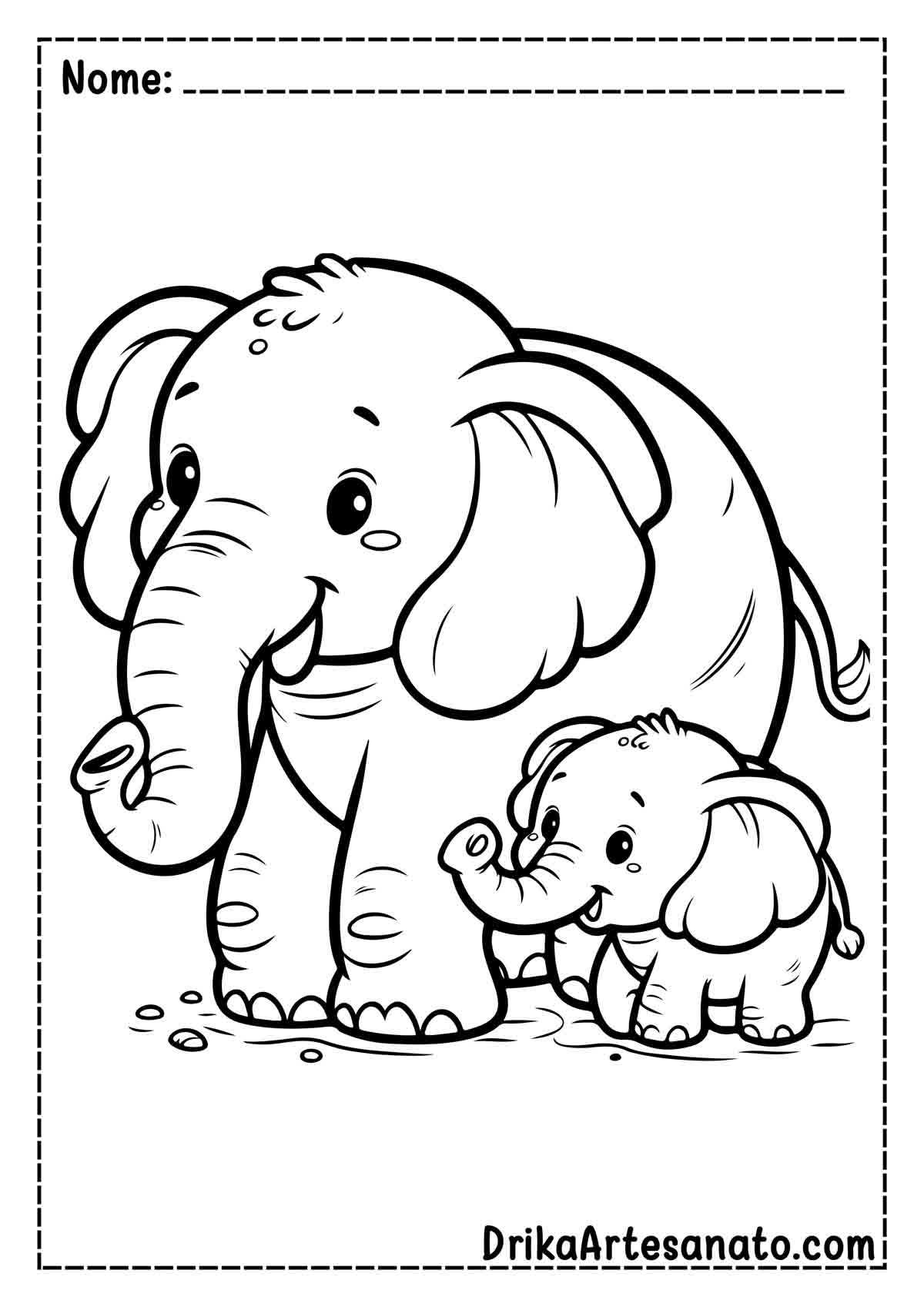 Desenho de Elefante com Filhote para Pintar