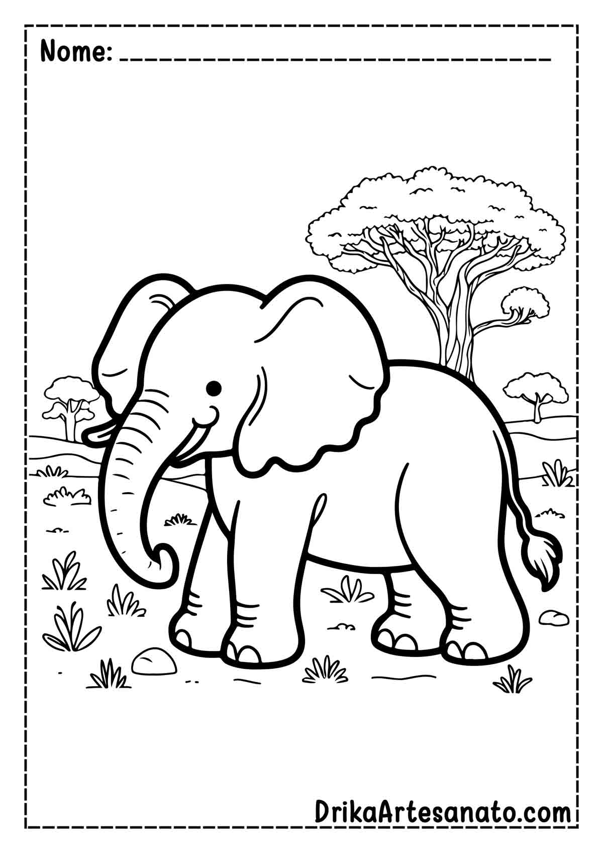 Desenho de Elefante Fácil para Imprimir