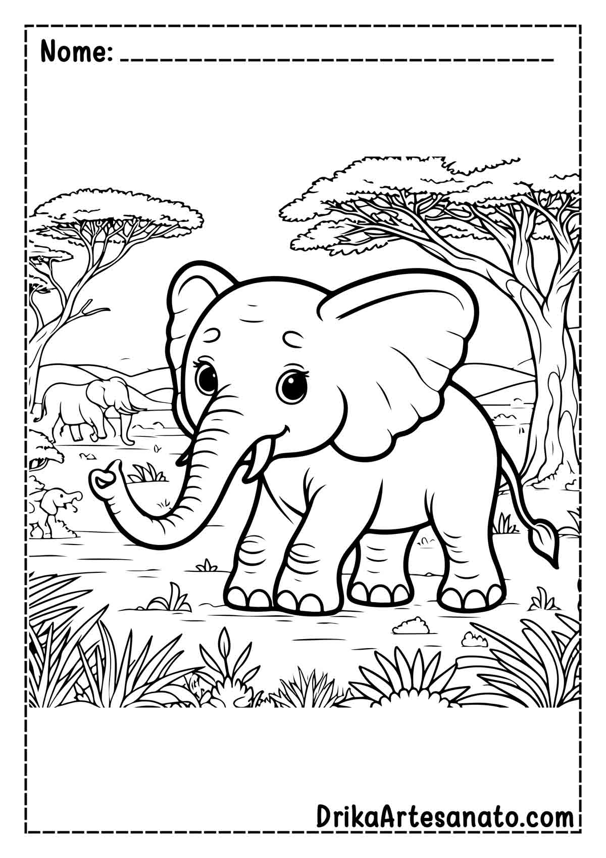 Desenho de Elefante para Pintar