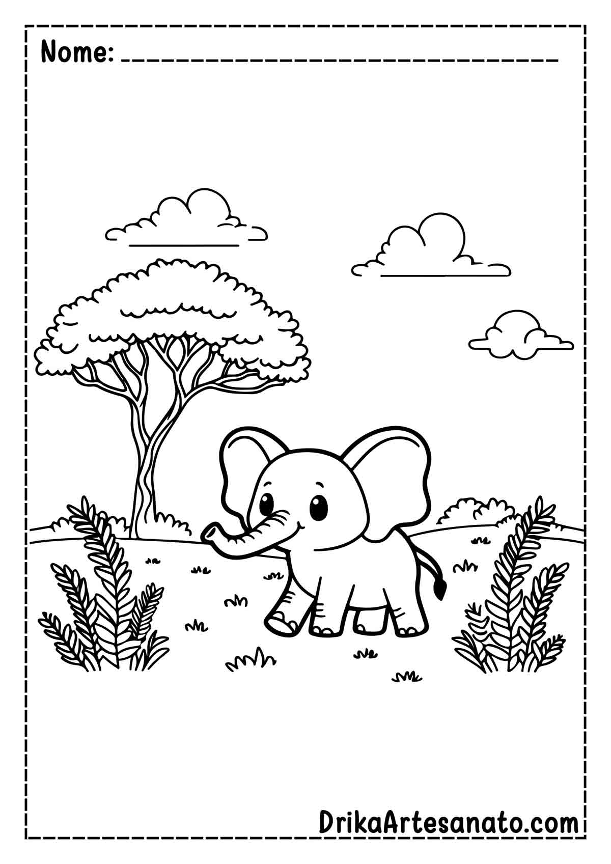 Desenho de Elefante Fofo para Imprimir