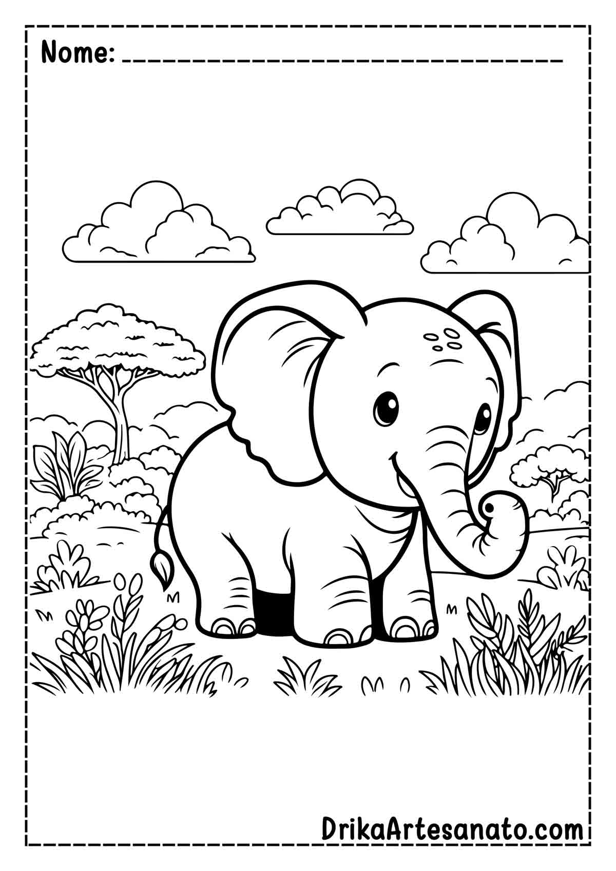 Desenho de Elefante para Colorir e Imprimir