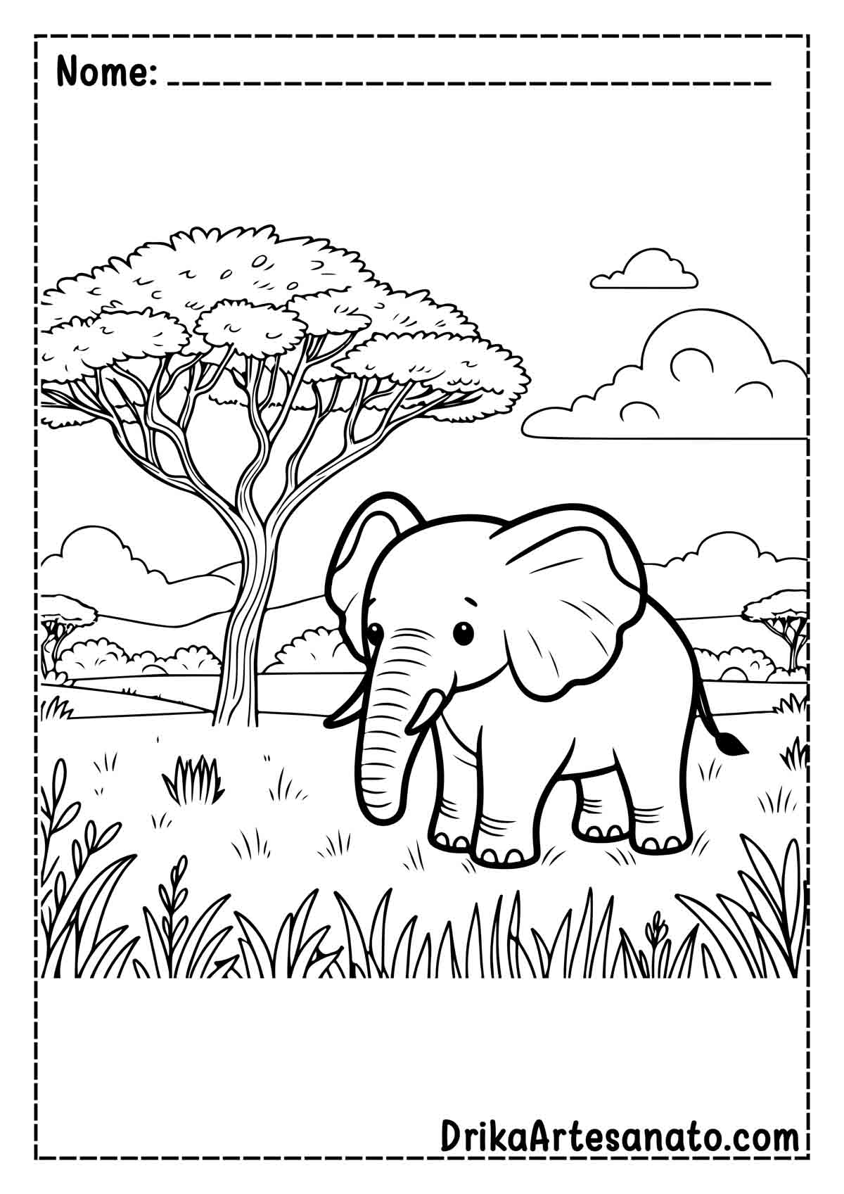 Desenho de Elefante Realista para Colorir