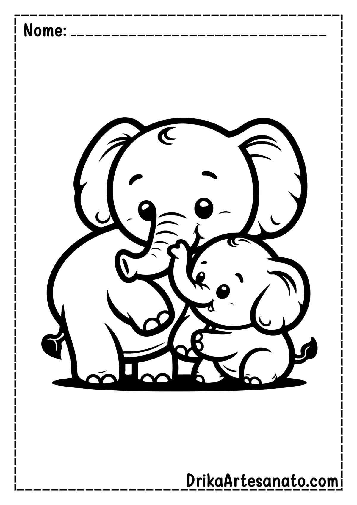 Desenho de Elefante com Filhote para Imprimir