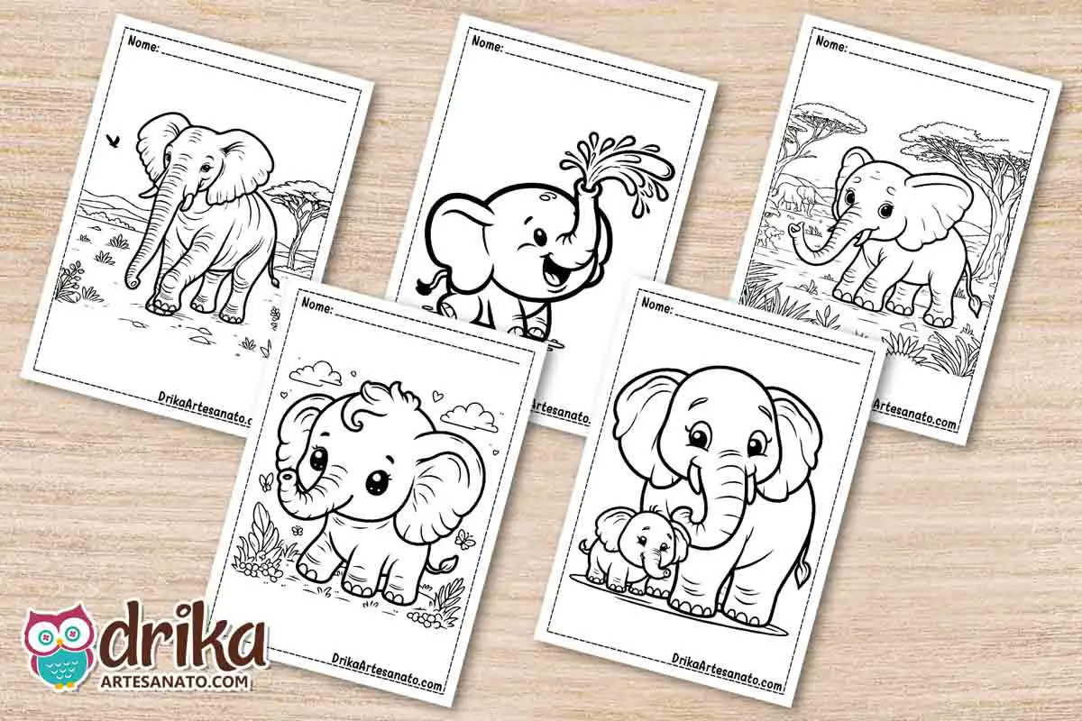 50 Desenhos de Elefante para Colorir Grátis em PDF