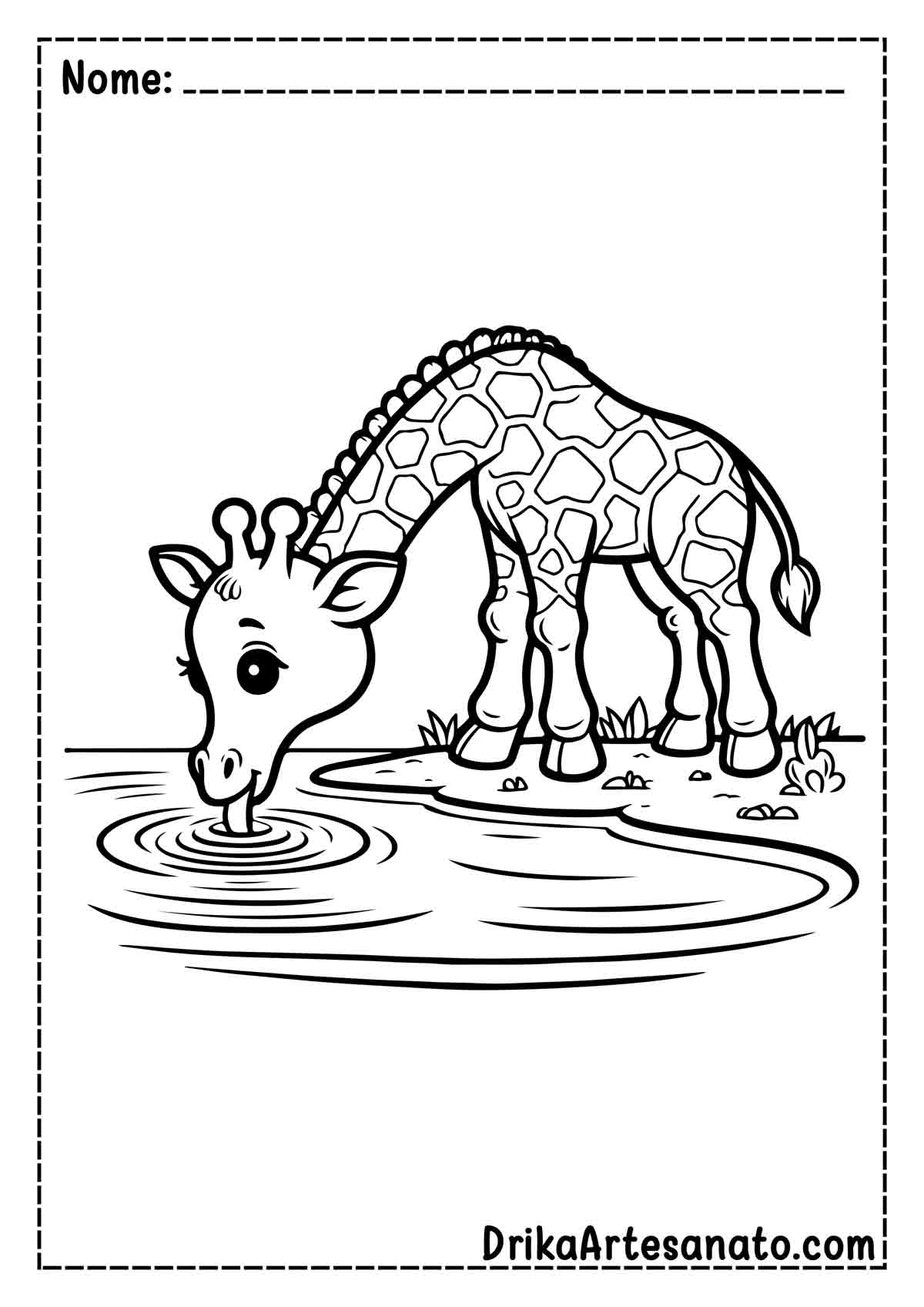 Desenho de Girafa Fofa para Pintar