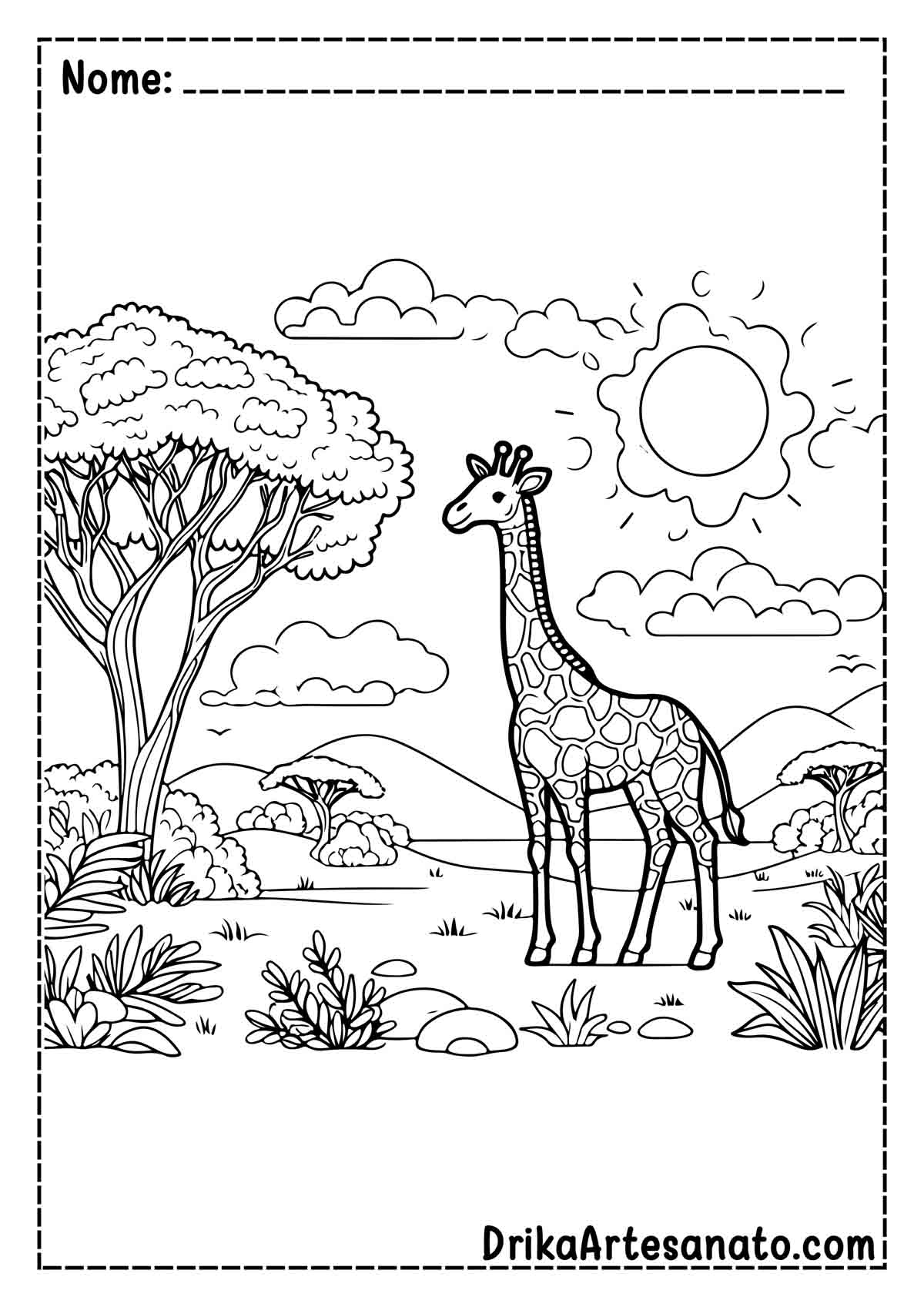 Desenho de Girafa Realista para Imprimir